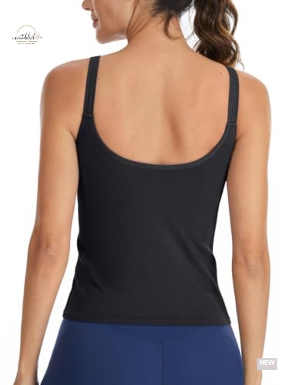 Ribbed Crop Top with Built-In Bra U-Back Sleeveless Yoga Tank